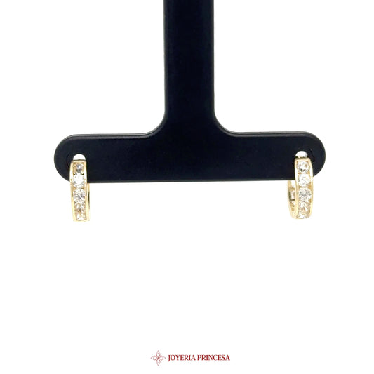 14K Yellow Gold Huggie Earrings with Simulated Diamonds