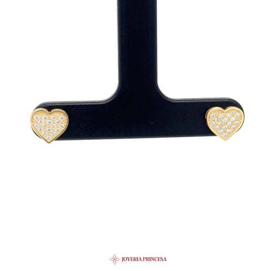 14K Gold Heart Stud Earrings with CZ Stones (UN-2677)
