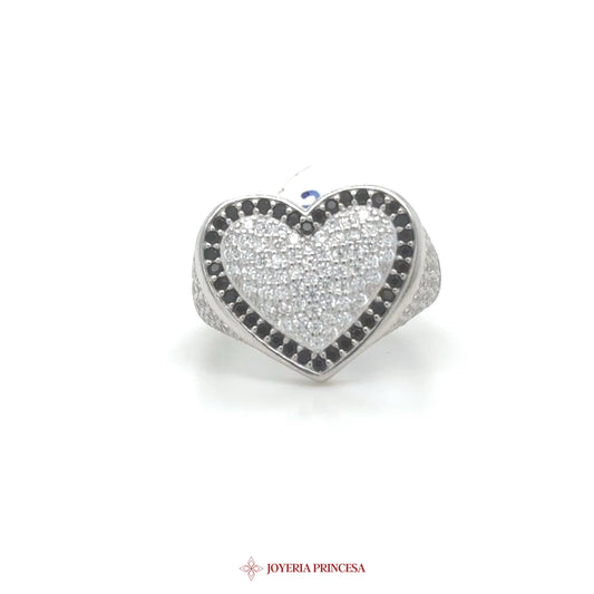 Rings in Jewelry Heart Design Silver Ring with Black and White Stones