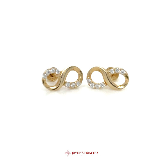 14K Gold Infinity Stud Earrings with CZ Stones