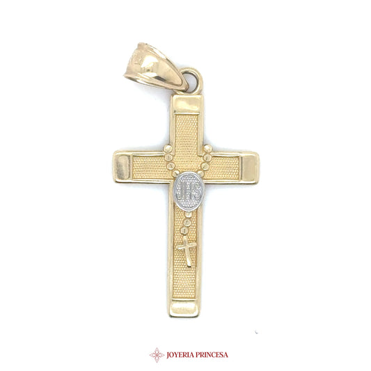 14K Gold Crucifix Pendant with Silver Accent