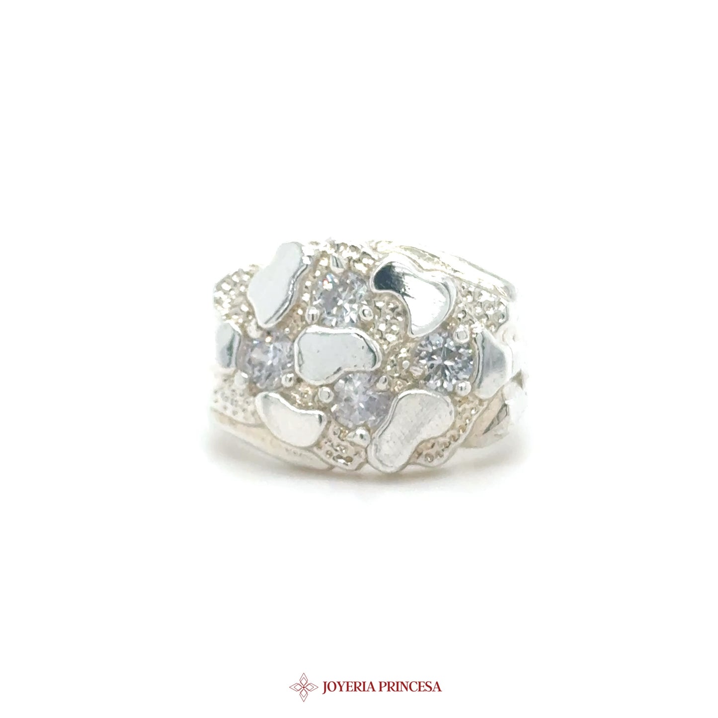 Silver Nugget Ring with Heart Motif