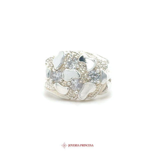 Silver Nugget Ring with Heart Motif