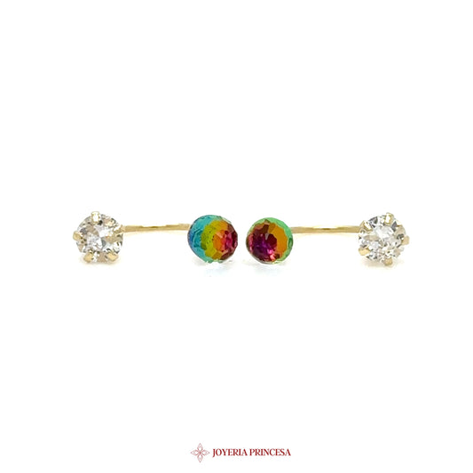 14K Rainbow CZ Stud Earrings