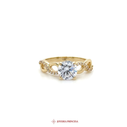 14K Gold Simulated Diamond Ring with Swirling Design
