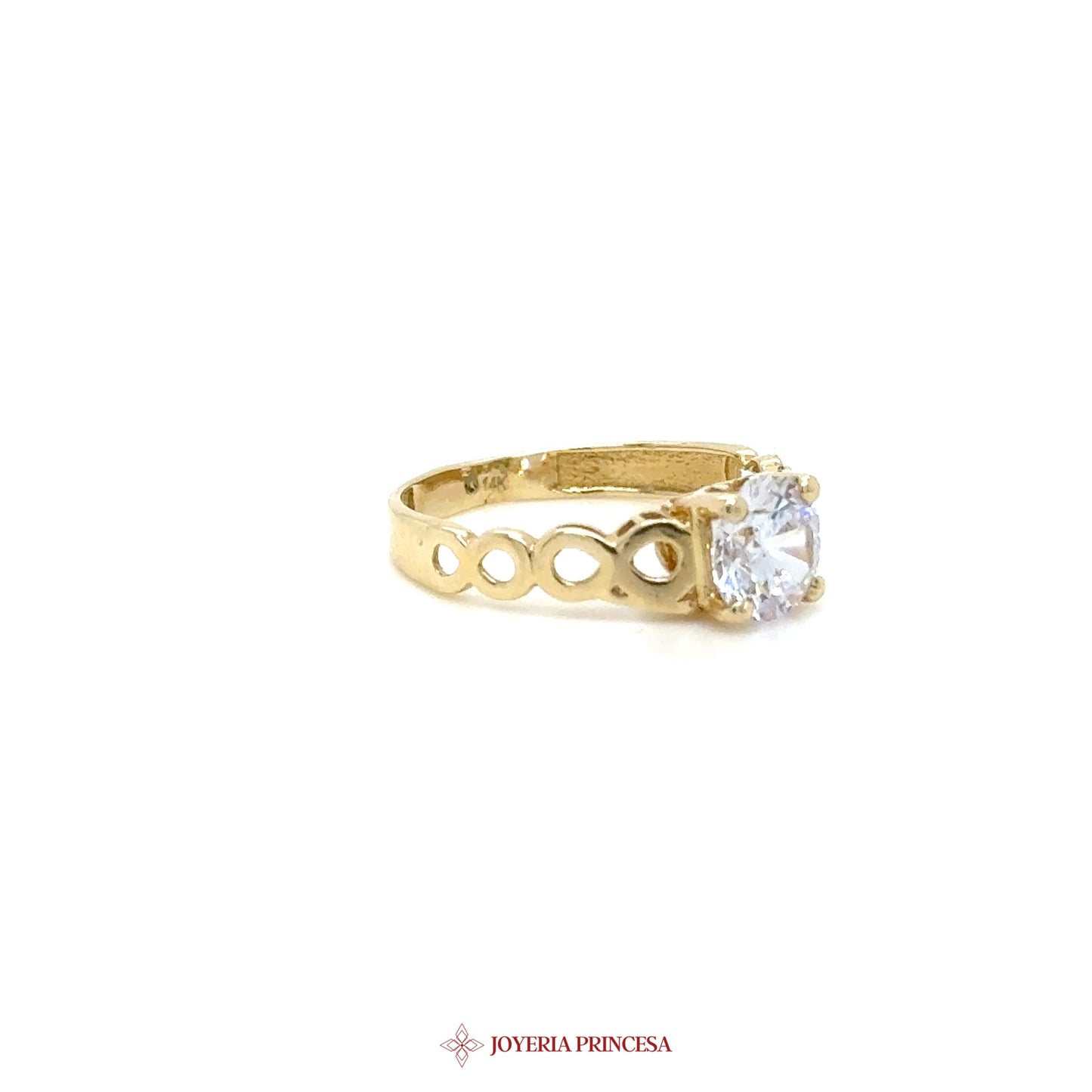 14K Gold Engagement Ring with CZ and Cutout Design
