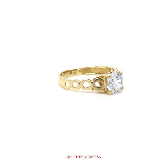 14K Gold Engagement Ring with CZ and Cutout Design