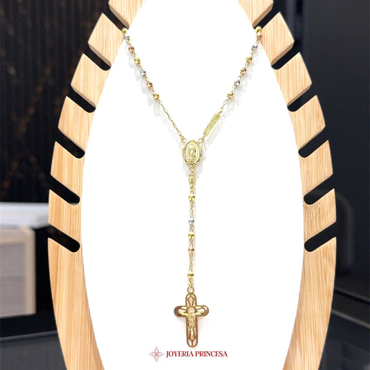 14K 26in 3.9mm Gold Rosary Necklace with Virgen de Guadalupe Motif (UN-2966)