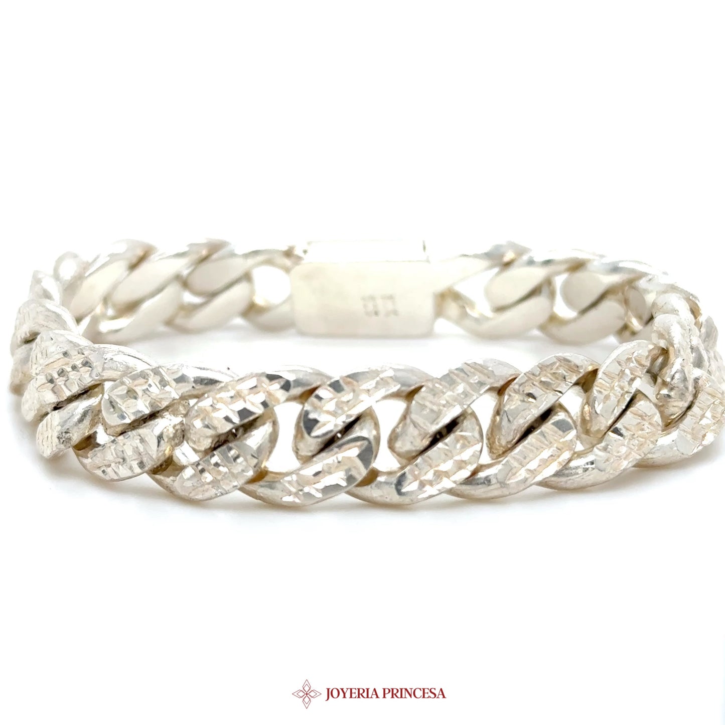 7in 11.8mm Silver Bracelet with Twisted Links and Sparkling CZ Stones