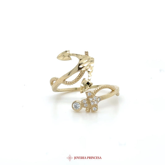 14K Gold Cross & Snake Motif Ring