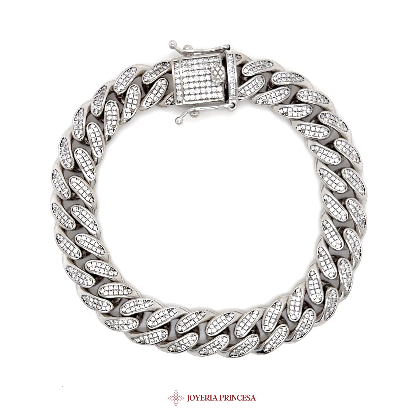 8.5in 11.5mm Silver Bracelet with Simulated Stones in Curb Link Design