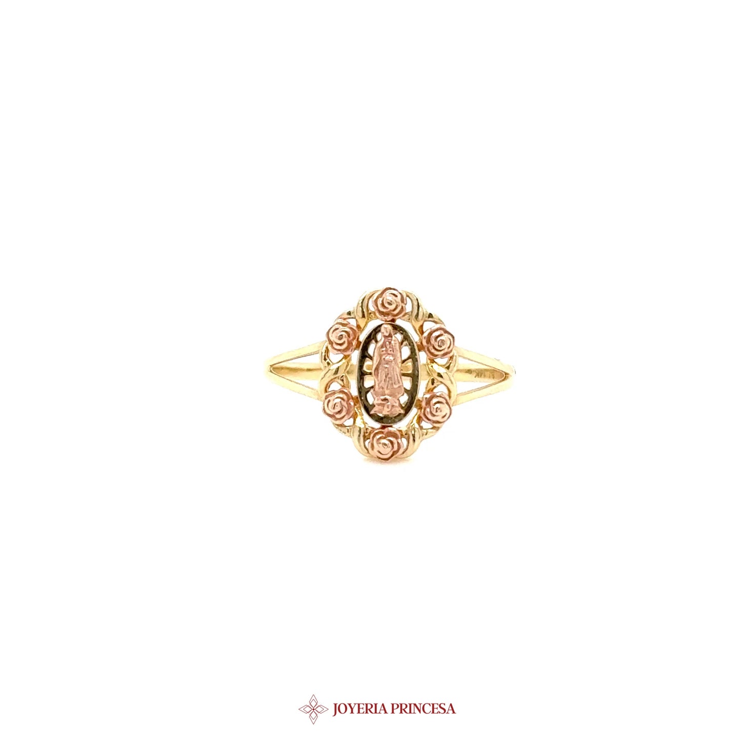 14K Virgen de Guadalupe Ring with Rose Motif