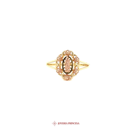 14K Virgen de Guadalupe Ring with Rose Motif