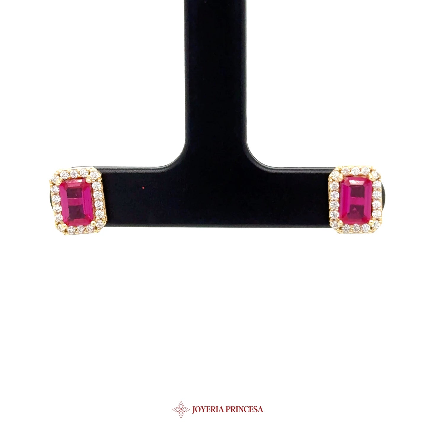 14K Gold Ruby and CZ Stud Earrings