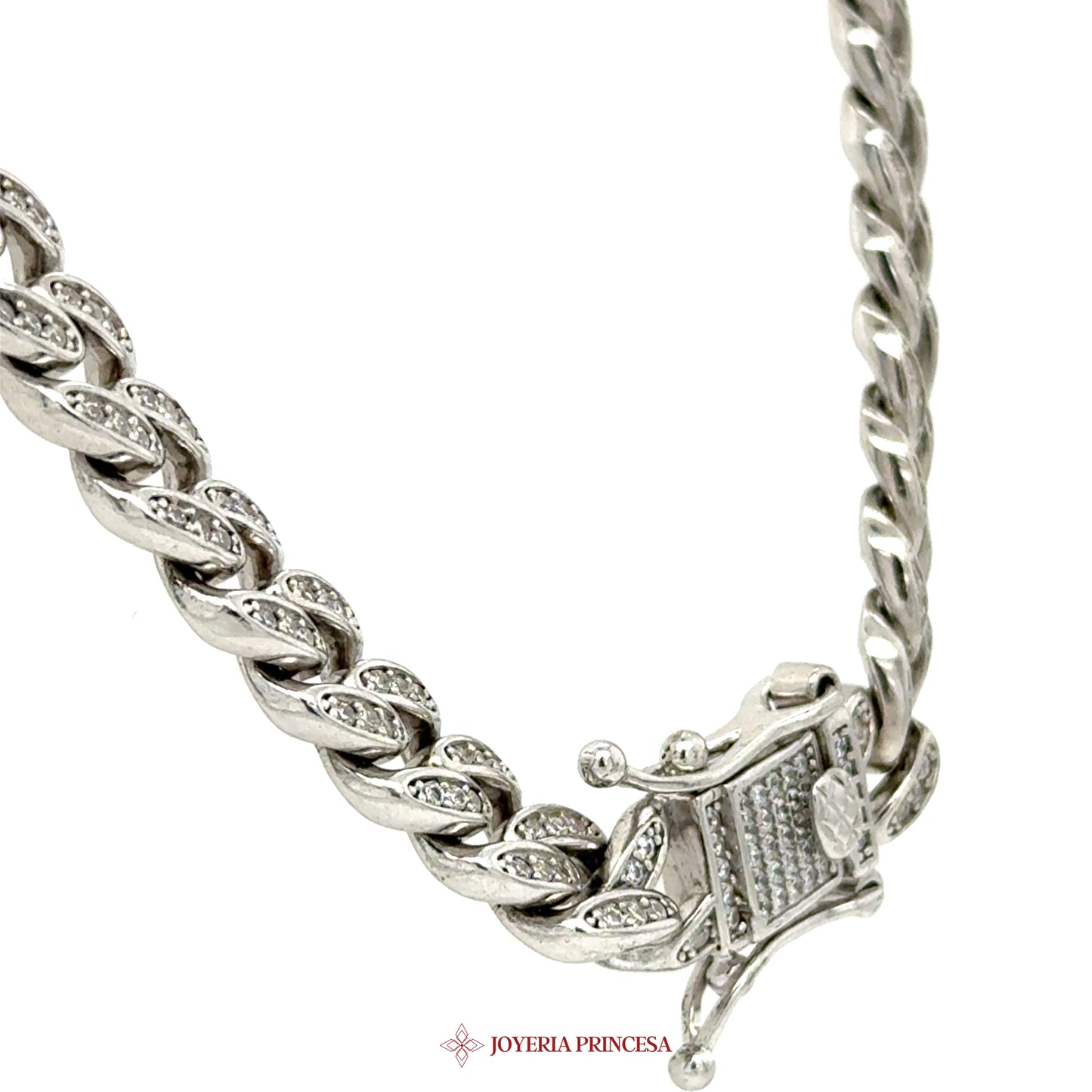 20inch 7.9mm Silver Cuban Link Chain with CZ Accents