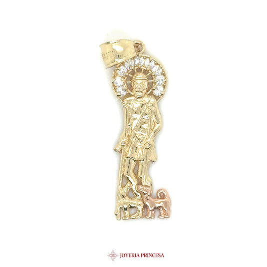 14K Pendant Virgen de Guadalupe with Dogs and CZ Stones
