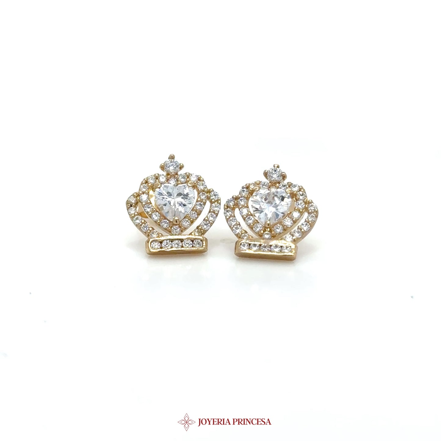 10K Crown Motif Stud Earrings with 10K Gold and CZ Stones