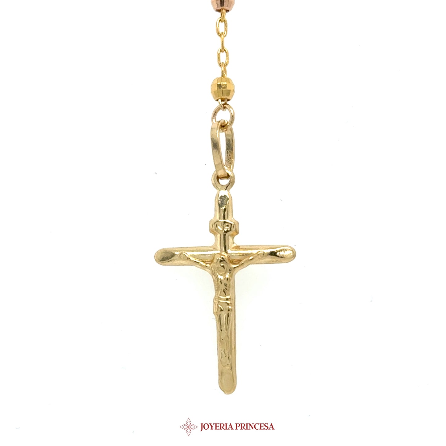 14K Gold Rosary Necklace with Cross Pendant
