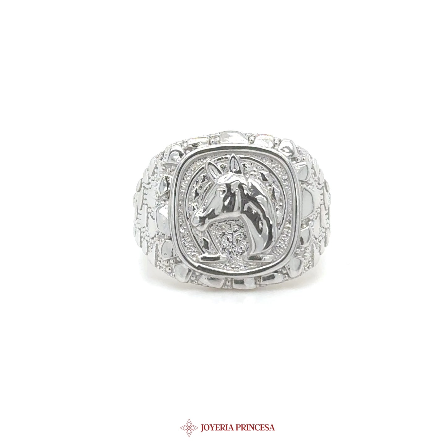 Silver Nugget Ring with Horse Motif