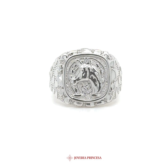 Silver Nugget Ring with Horse Motif
