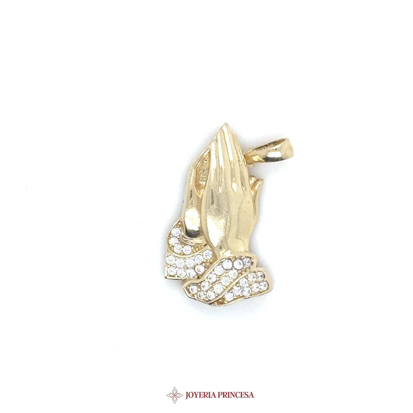 14K Praying Hands Pendant with CZ Accents