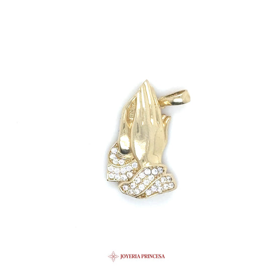 14K Praying Hands Pendant with CZ Accents