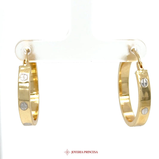14K Gold Hoop Earrings with White Gold Circle Accents