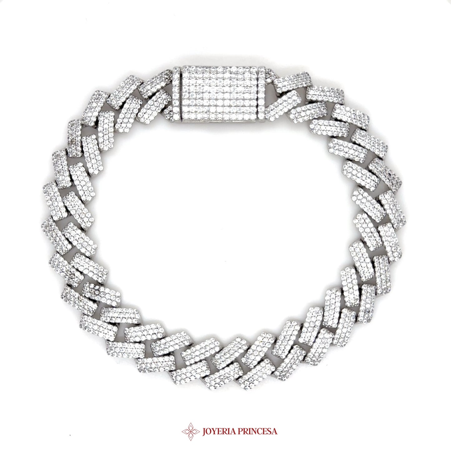 8.5in 12mm Silver Paved Link Bracelet with CZ Stones