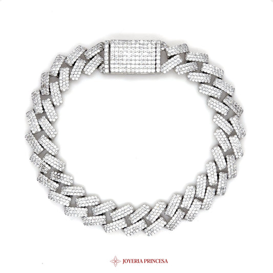 8.5in 12mm Silver Paved Link Bracelet with CZ Stones