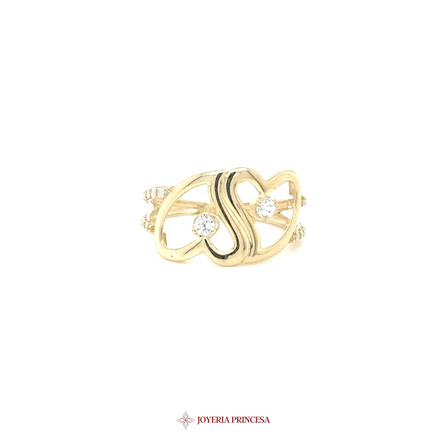 10K Gold Heart Motif Ring with Simulated Diamonds