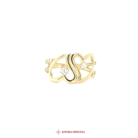 10K Gold Heart Motif Ring with Simulated Diamonds