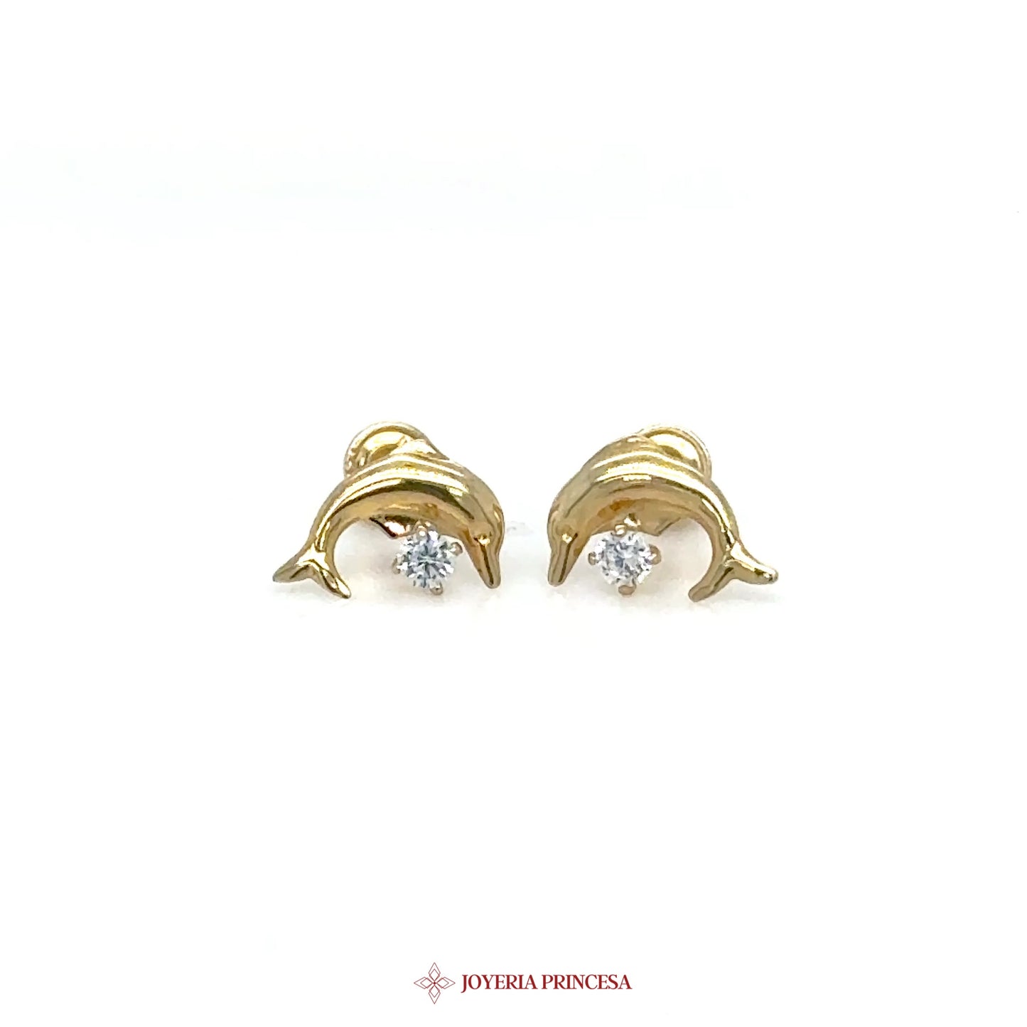 14K Dolphin Stud Earrings with CZ Stones