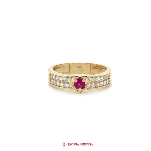 14K Heart-Shaped Ruby Ring with CZ Accents
