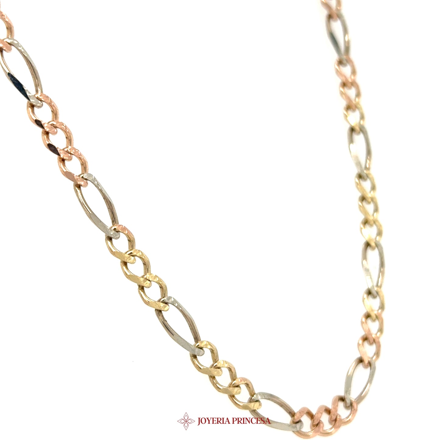 10K 24in 5.3mm Figaro Necklace 10K Three-Tone Gold