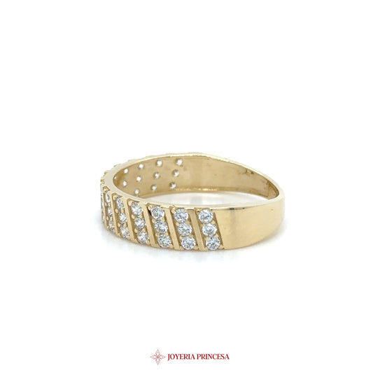 14K Gold Band Ring with CZ Stones in Striped Design