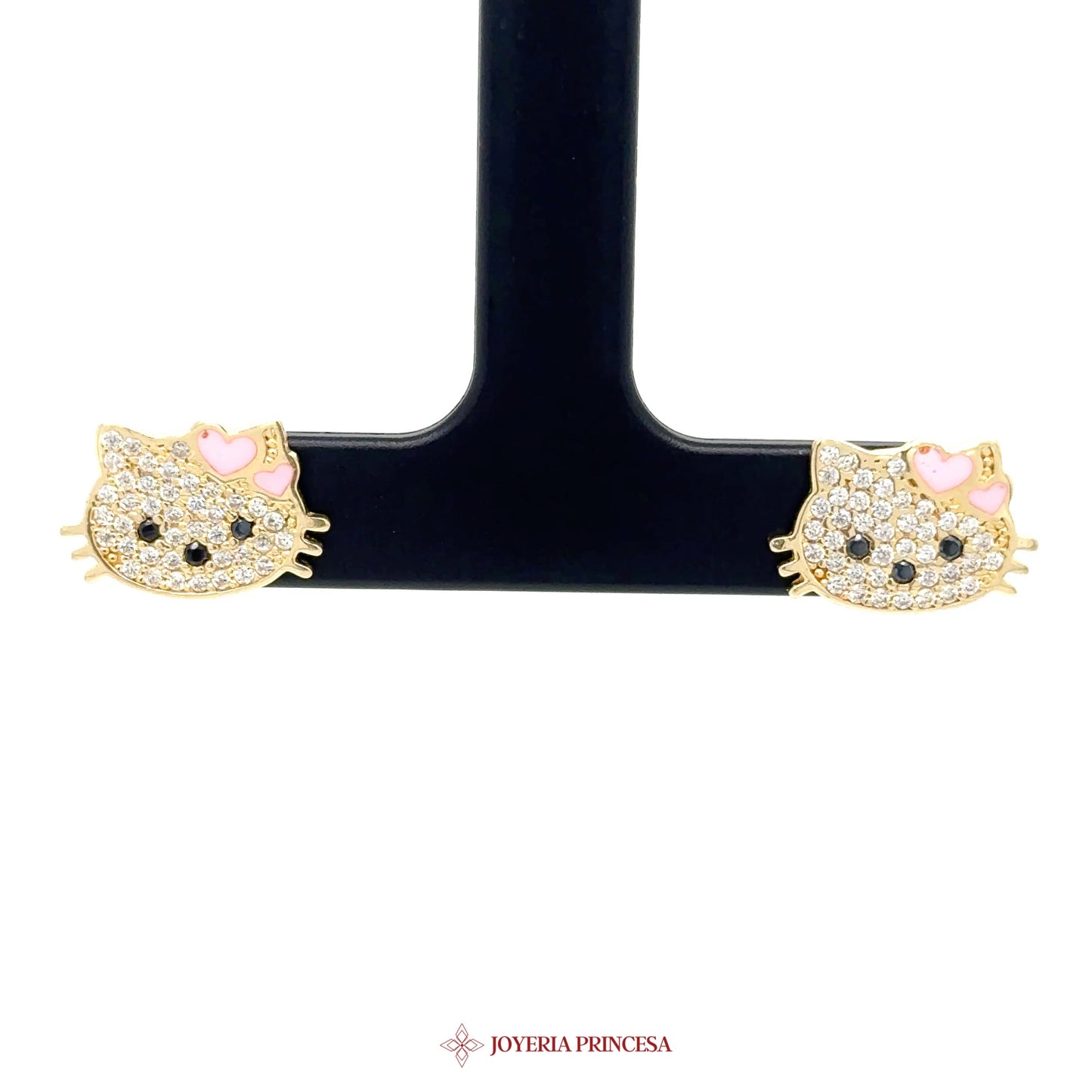 14K Gold Hello Kitty Stud Earrings with CZ Stones