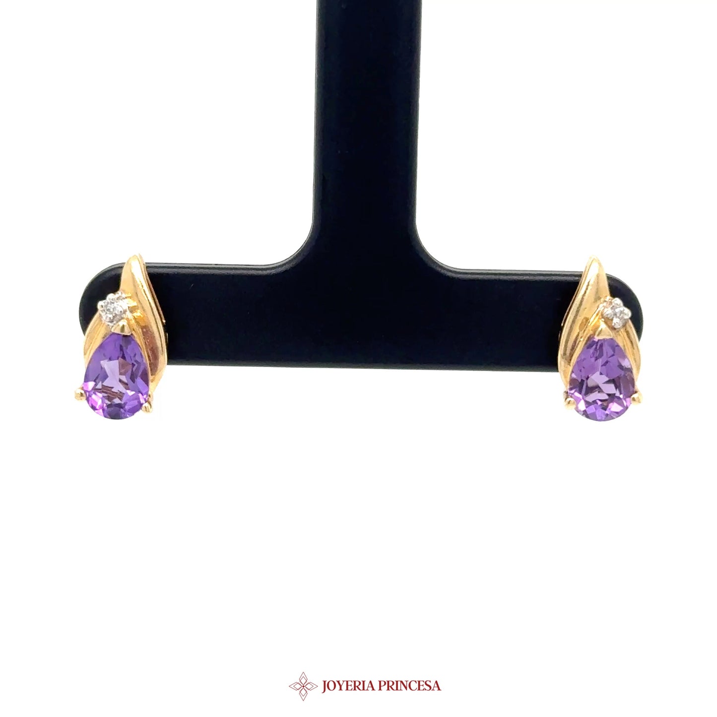 14K Yellow Gold Teardrop Amethyst Stud Earrings