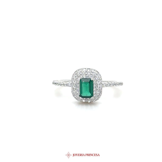 Silver Ring with Emerald Motif and CZ Accents