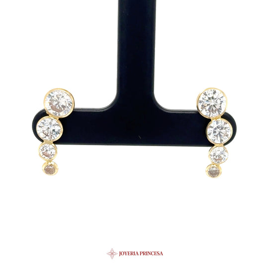 14K Gold Dangle Earrings with Simulated Diamonds