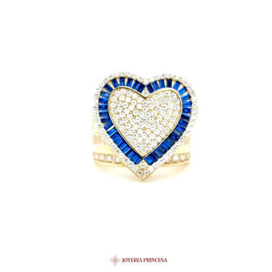 14K Heart Ring with Blue Stones and CZ Accents
