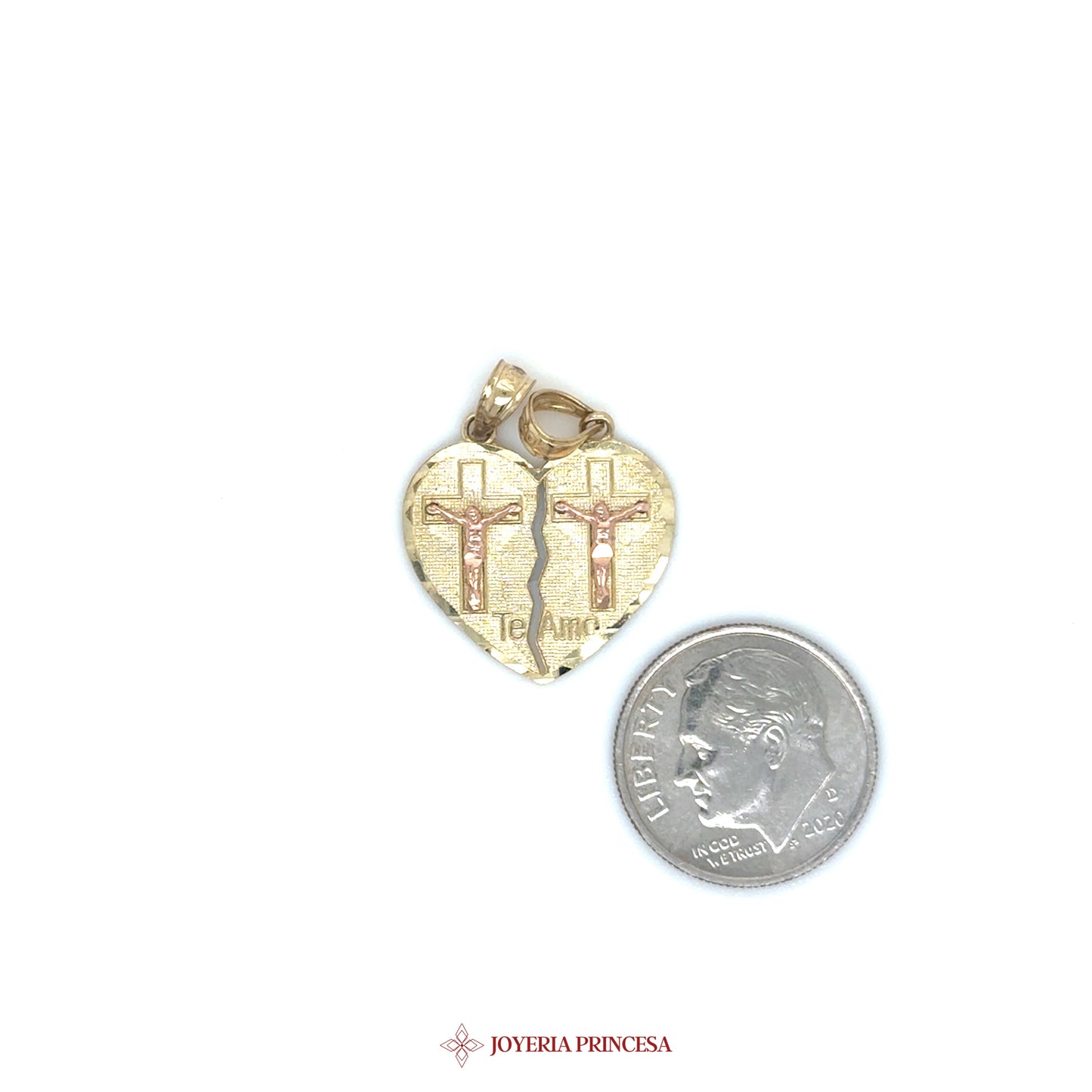 14K Heart Pendant with Jesus Crosses and 'Te Amo' Motif