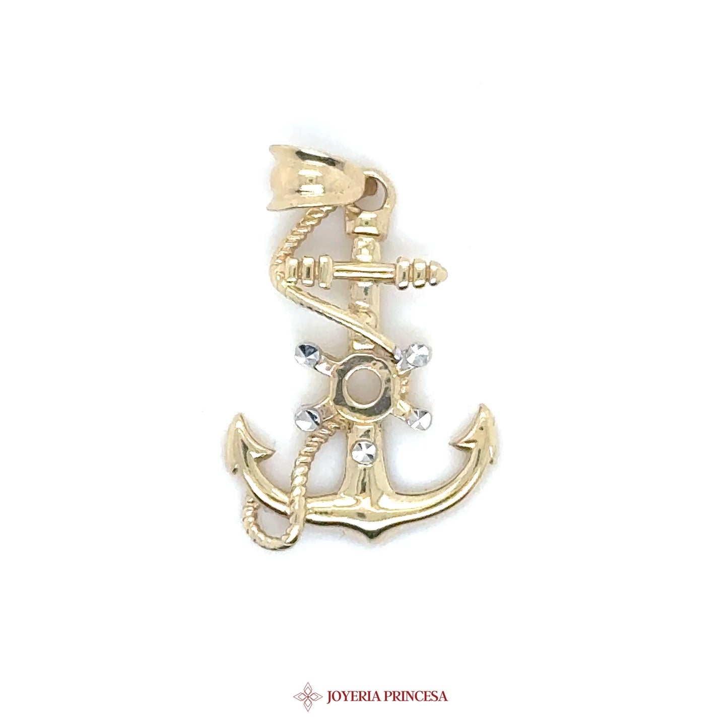 14K Gold Anchor Pendant with Crystals