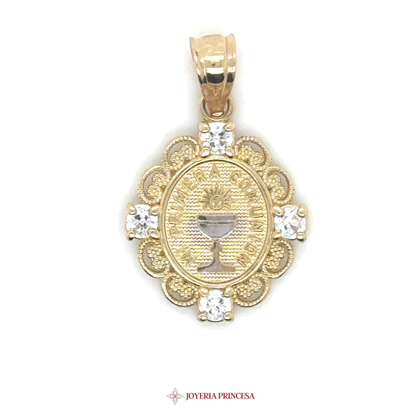 14K Primera Comunión Pendant with CZ Stones