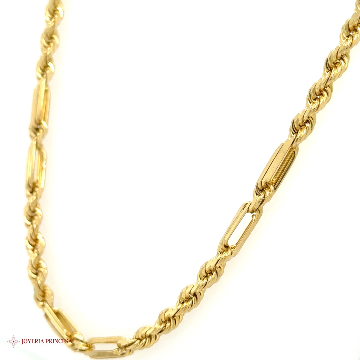 14K 24in 3.3mm Rope Necklace with Elongated Links