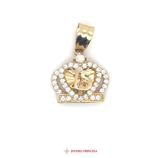 14K Crown Pendant with Quinceañera Motif and Simulated Stones