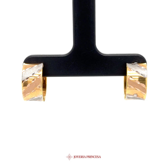 14K Gold Textured Huggie Earrings with Silver Accents