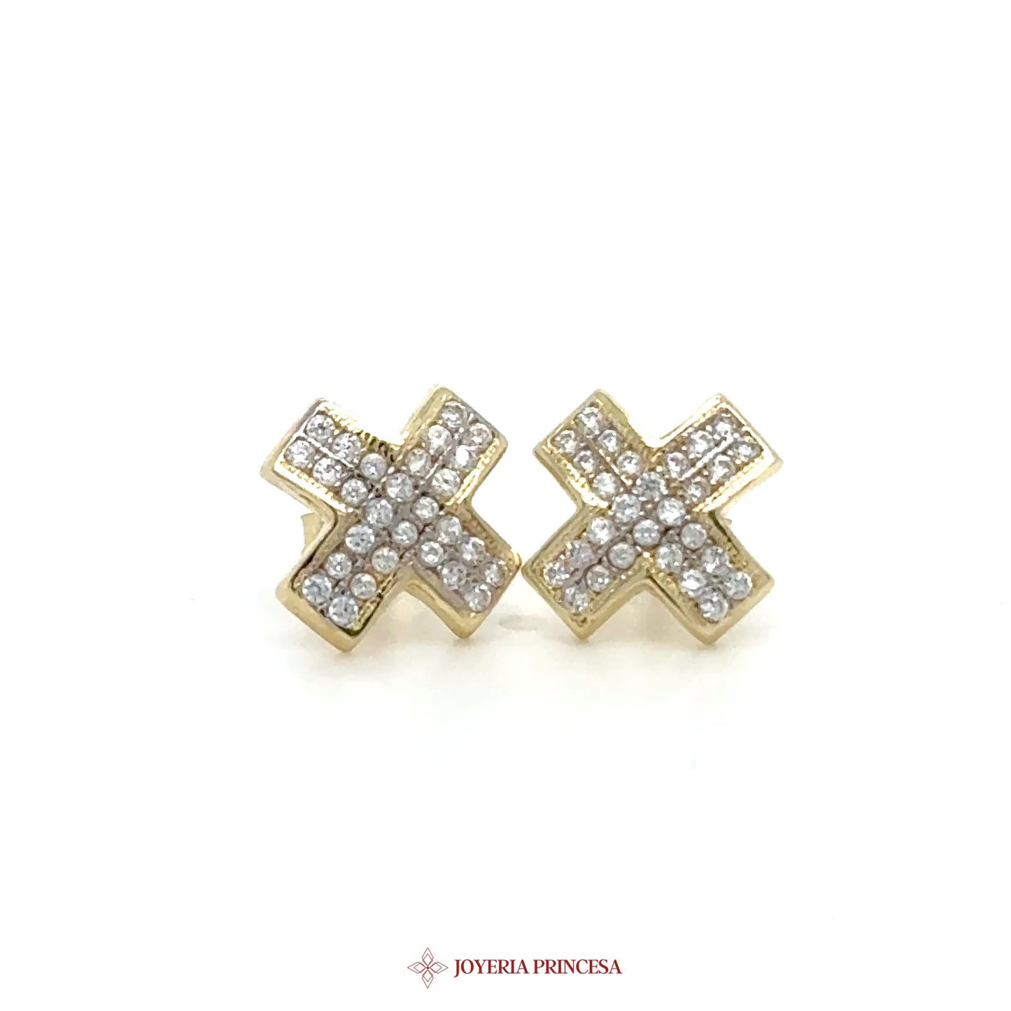 14K Gold Cross Stud Earrings with CZ Stones