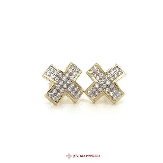 14K Gold Cross Stud Earrings with CZ Stones