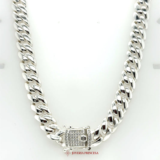 24inch 10mm Silver Cuban Link Chain with Diamond-Style Clasp