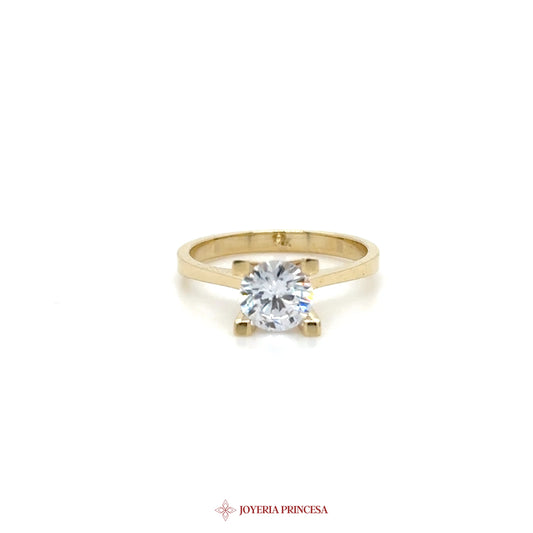 14K Gold Solitaire Ring with Clear Stone